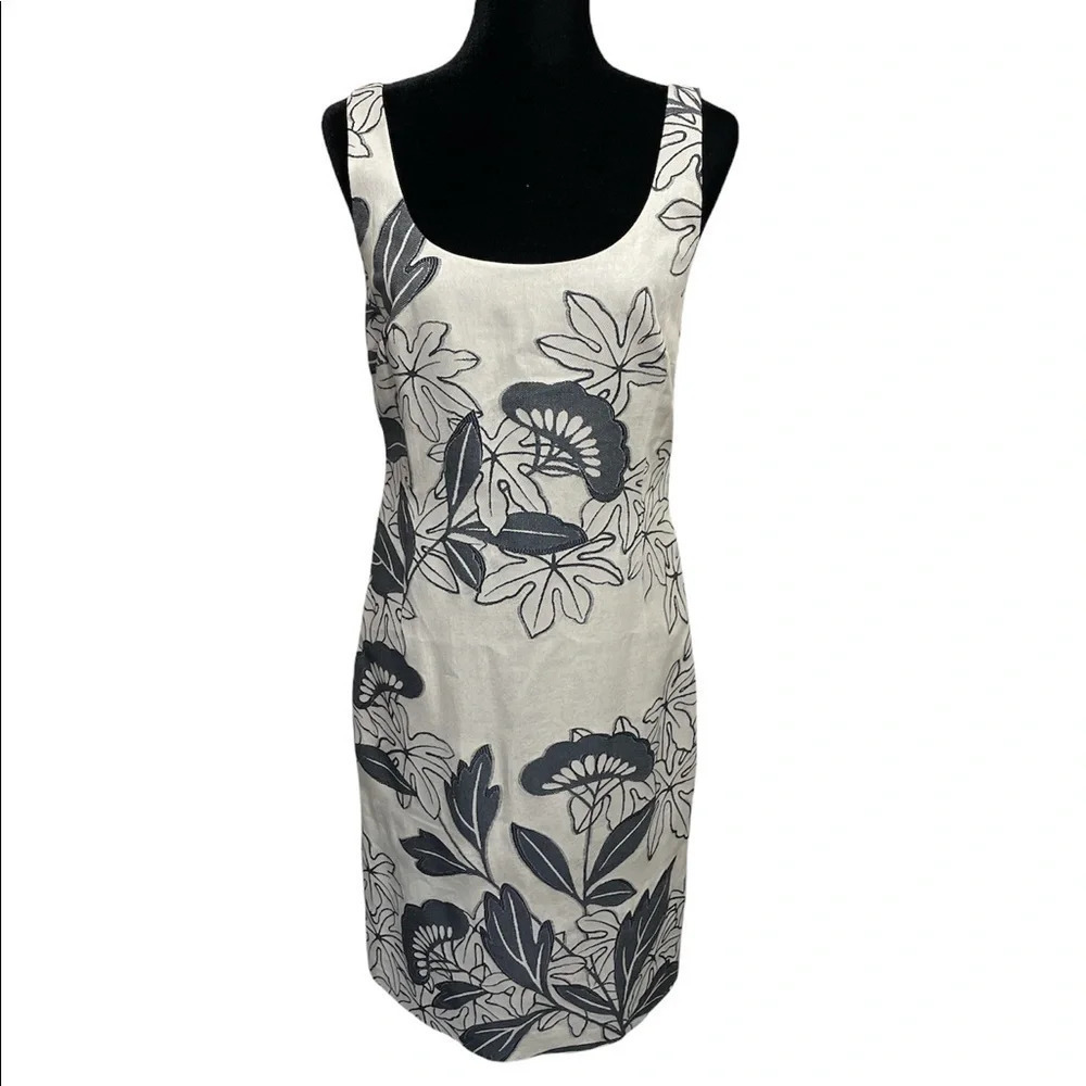 AKRIS Punto Dress Leaves Floral Print Sleeveless dress lined square neckline